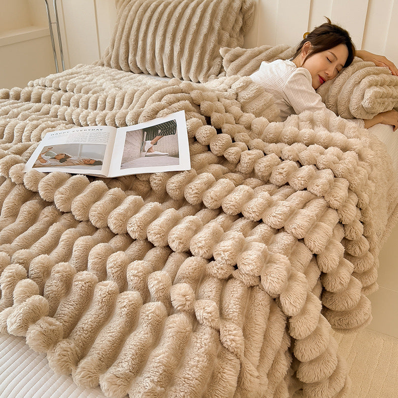 Lunvane Signature Oversized Blanket in Warm Taupe — folded plush blanket product image