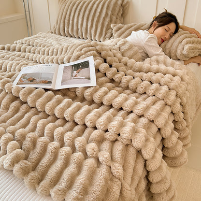 Lunvane Signature Oversized Blanket in Warm Taupe — folded plush blanket product image