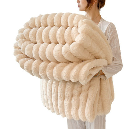 Lunvane Signature Oversized Blanket in Warm Taupe — plush oversized blanket lifestyle image