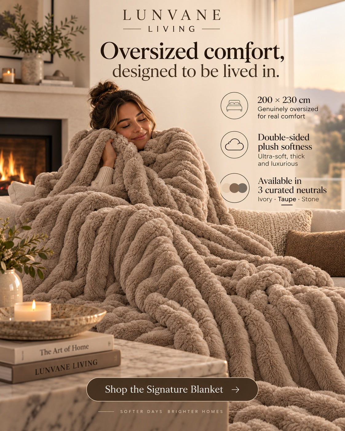 Lunvane Signature Oversized Blanket in Warm Taupe